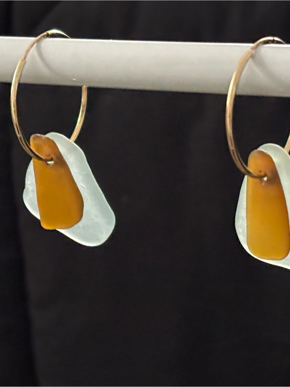 Minimalist Amber and Frosted White Hoop Earrings